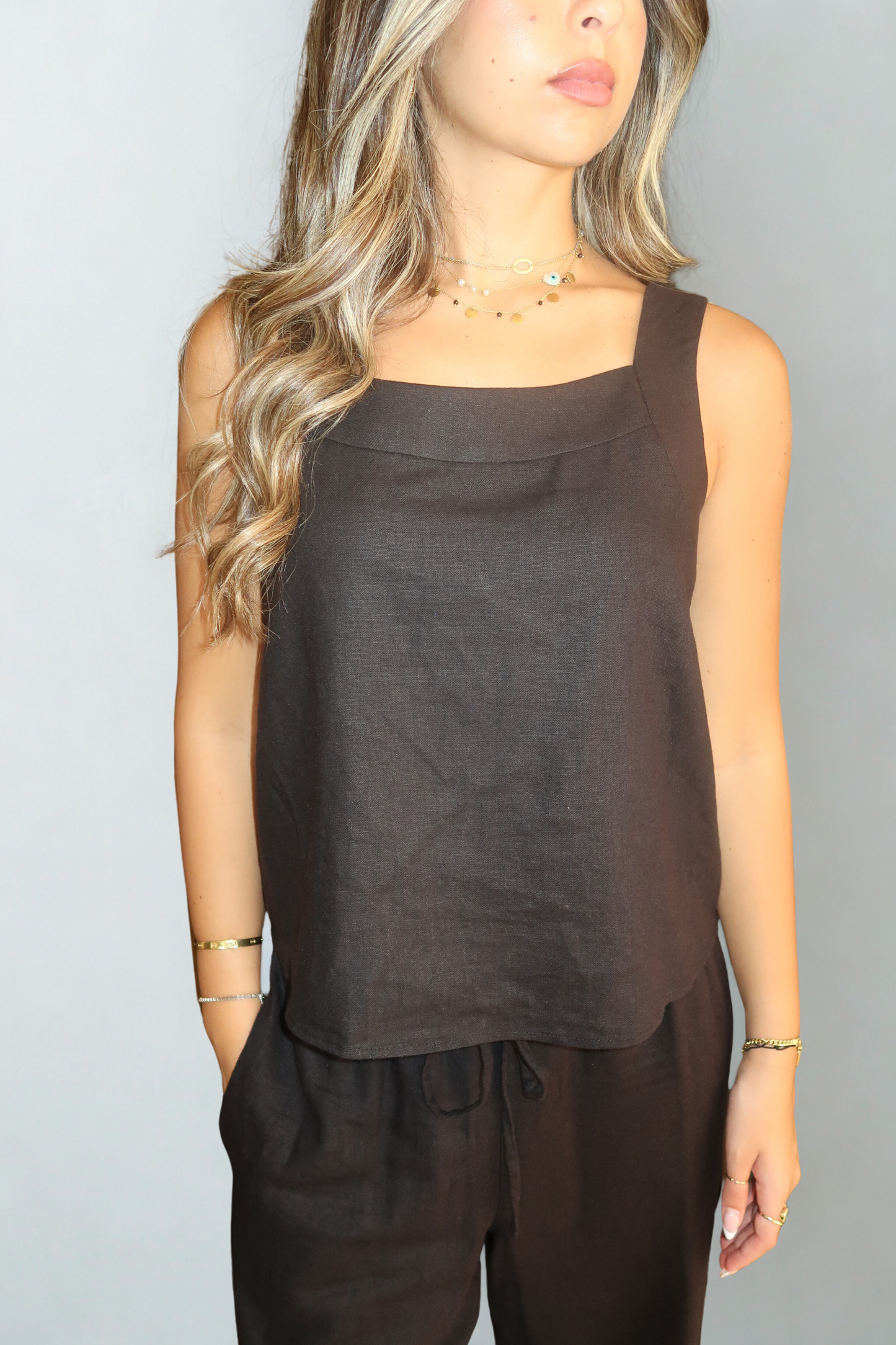 NAYA BLACK LINEN SLEEVELESS TOP