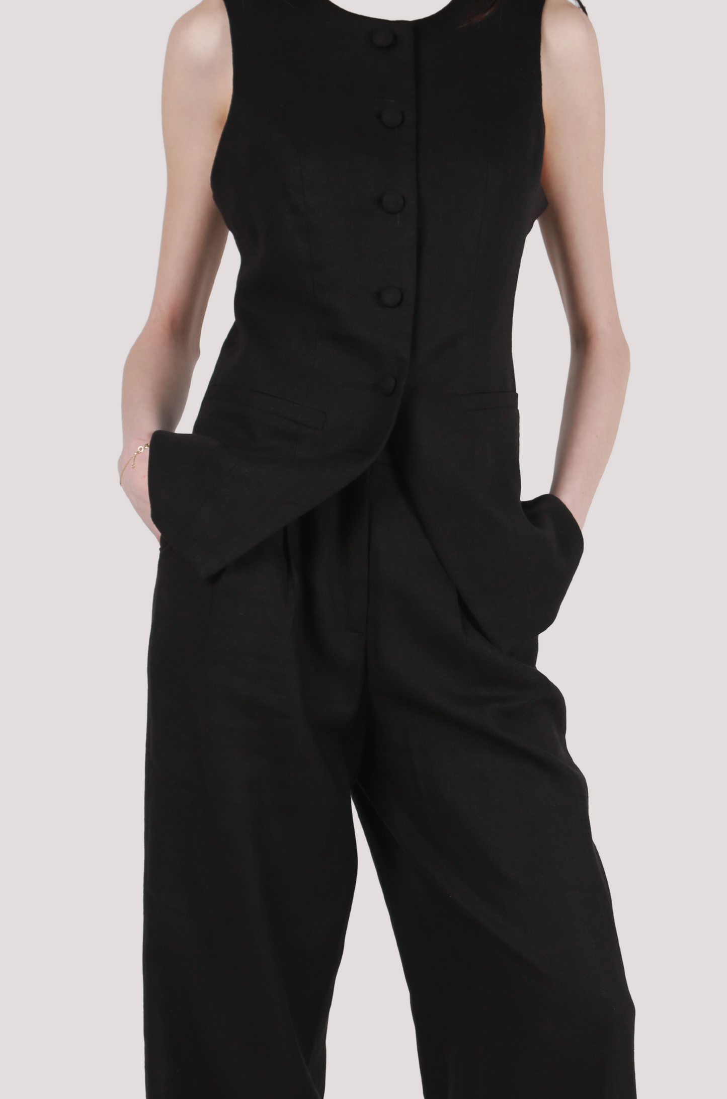 ELIA BLACK LINEN VEST