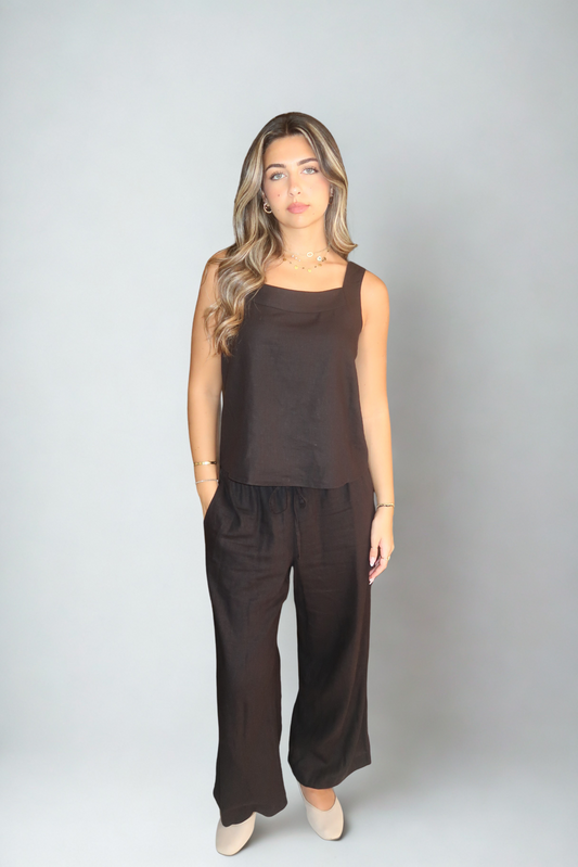 NAYA BLACK LINEN SLEEVELESS TOP