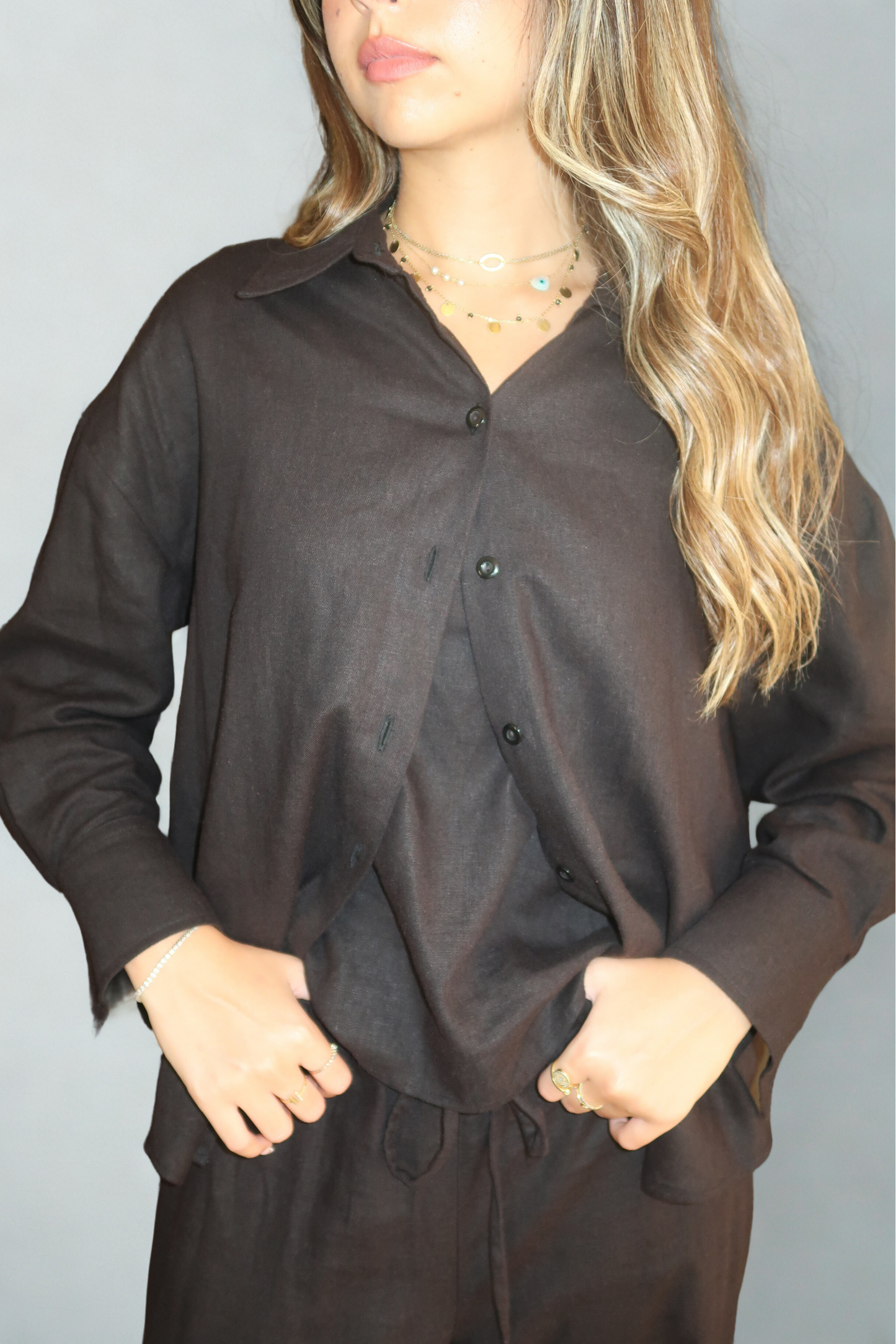 NAYA BLACK LINEN BLOUSE