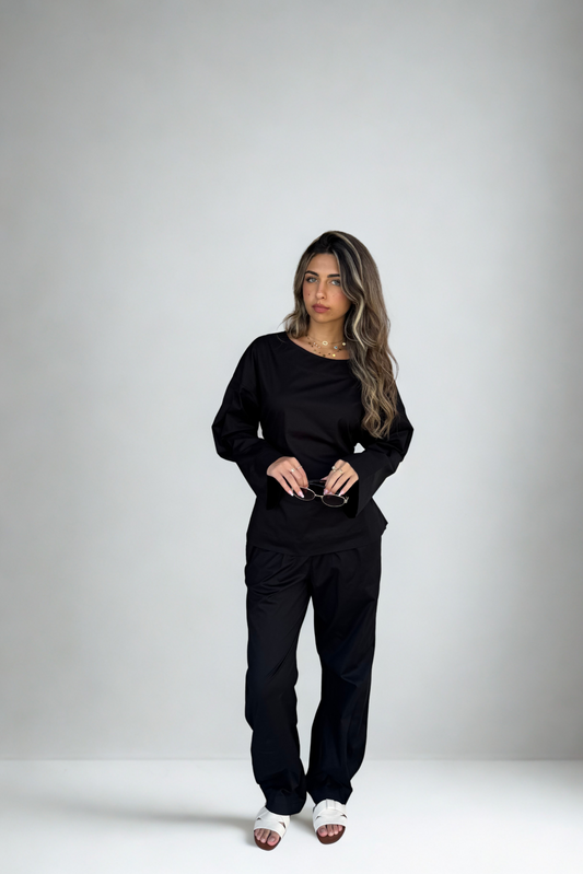 AELA NOIR POPLIN BARREL PANT