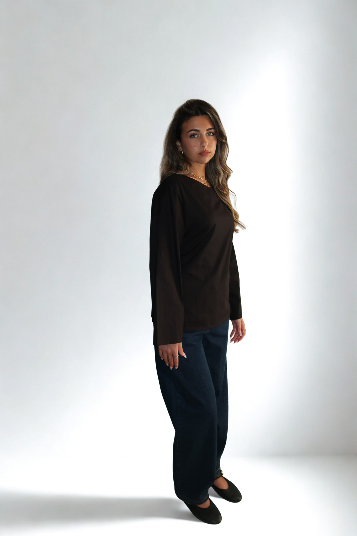 ISLA NOIR CINCHED WAIST LONG SLEEVE POPLIN TOP