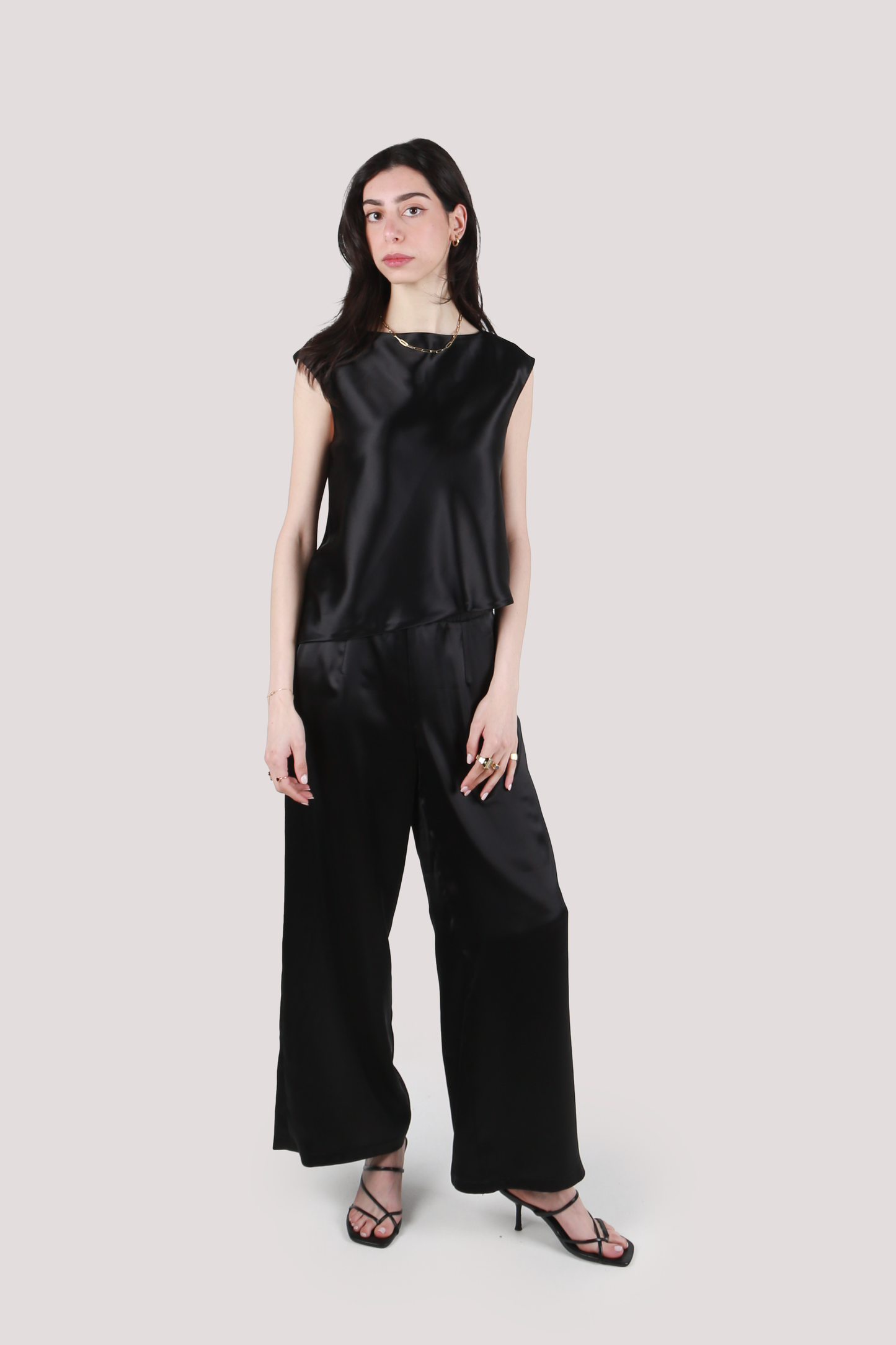 LILA BLACK SATIN TOP
