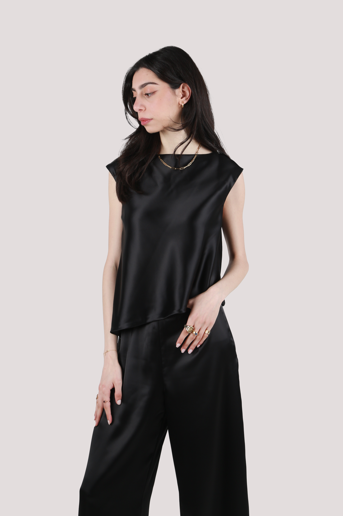 LILA BLACK SATIN TOP