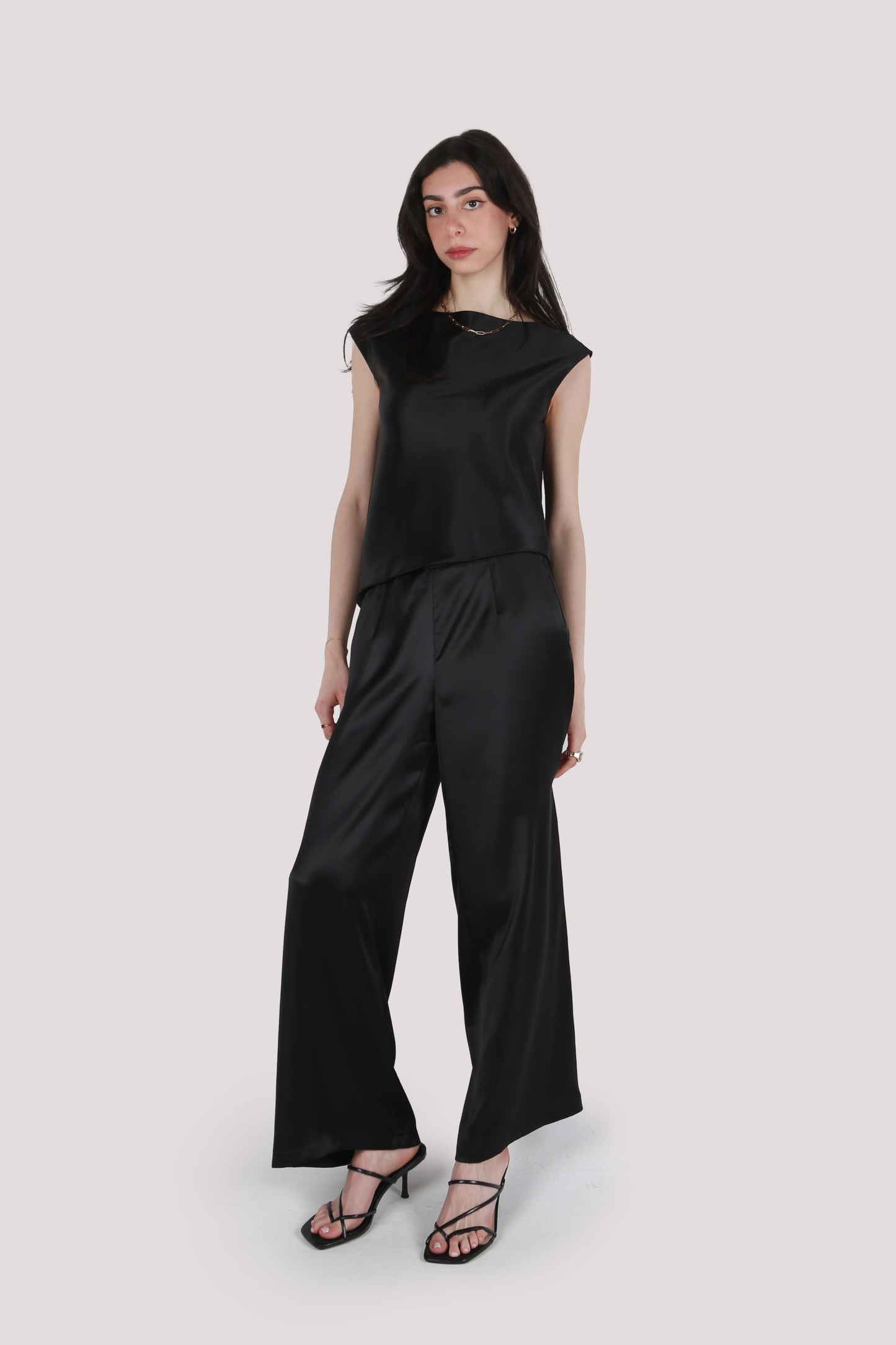LILA BLACK SATIN TOP