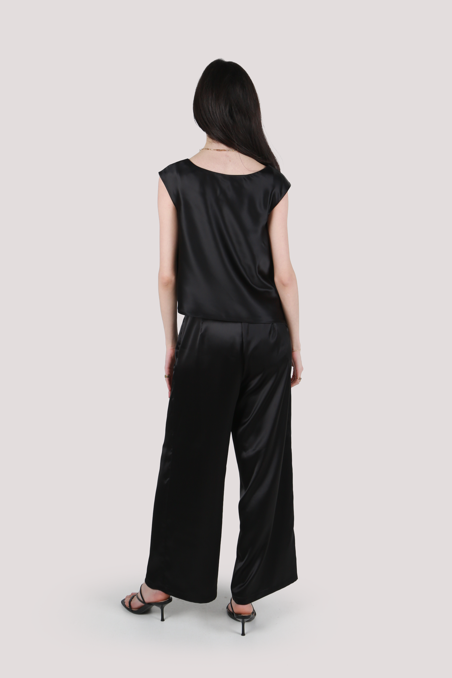 LILA BLACK SATIN TOP
