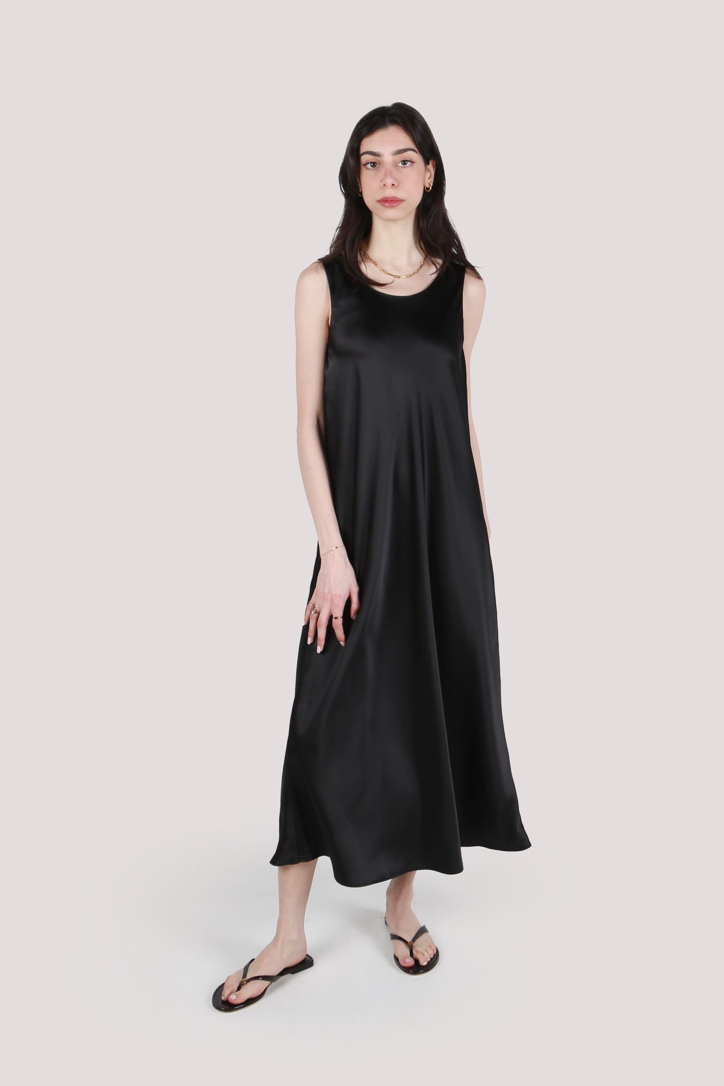 NILA BLACK SATIN MIDI DRESS