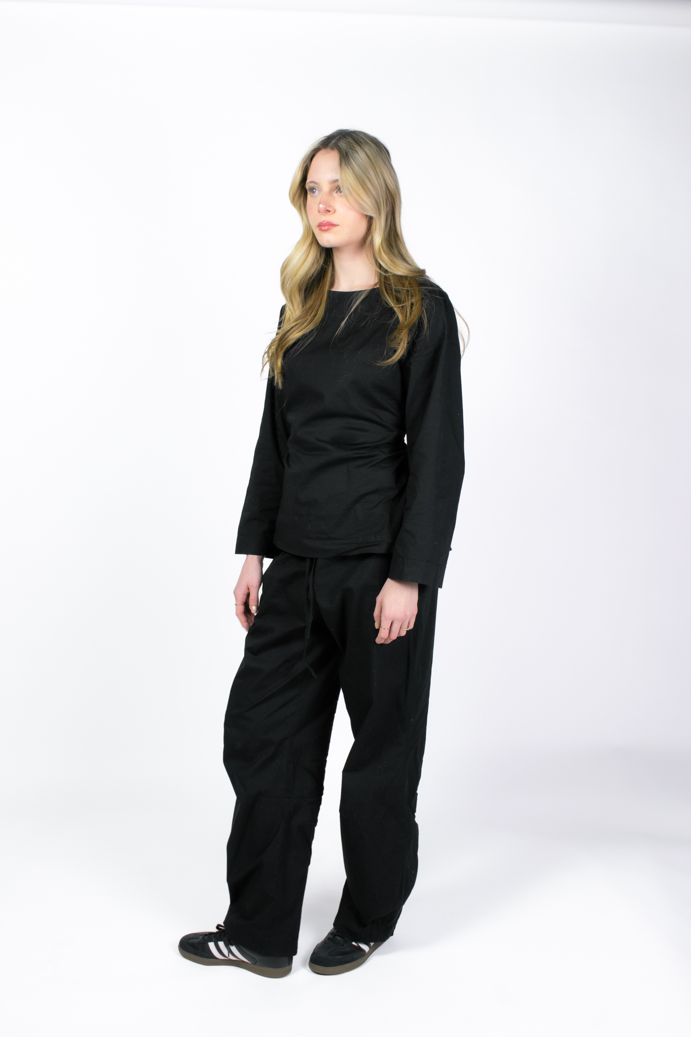 ISLA NOIR CINCHED WAIST LONG SLEEVE POPLIN TOP