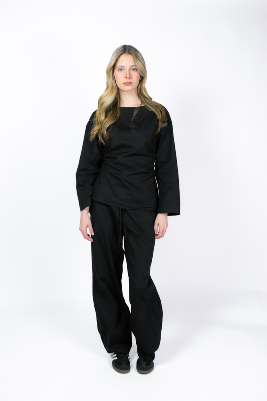 AELA NOIR POPLIN BARREL PANT