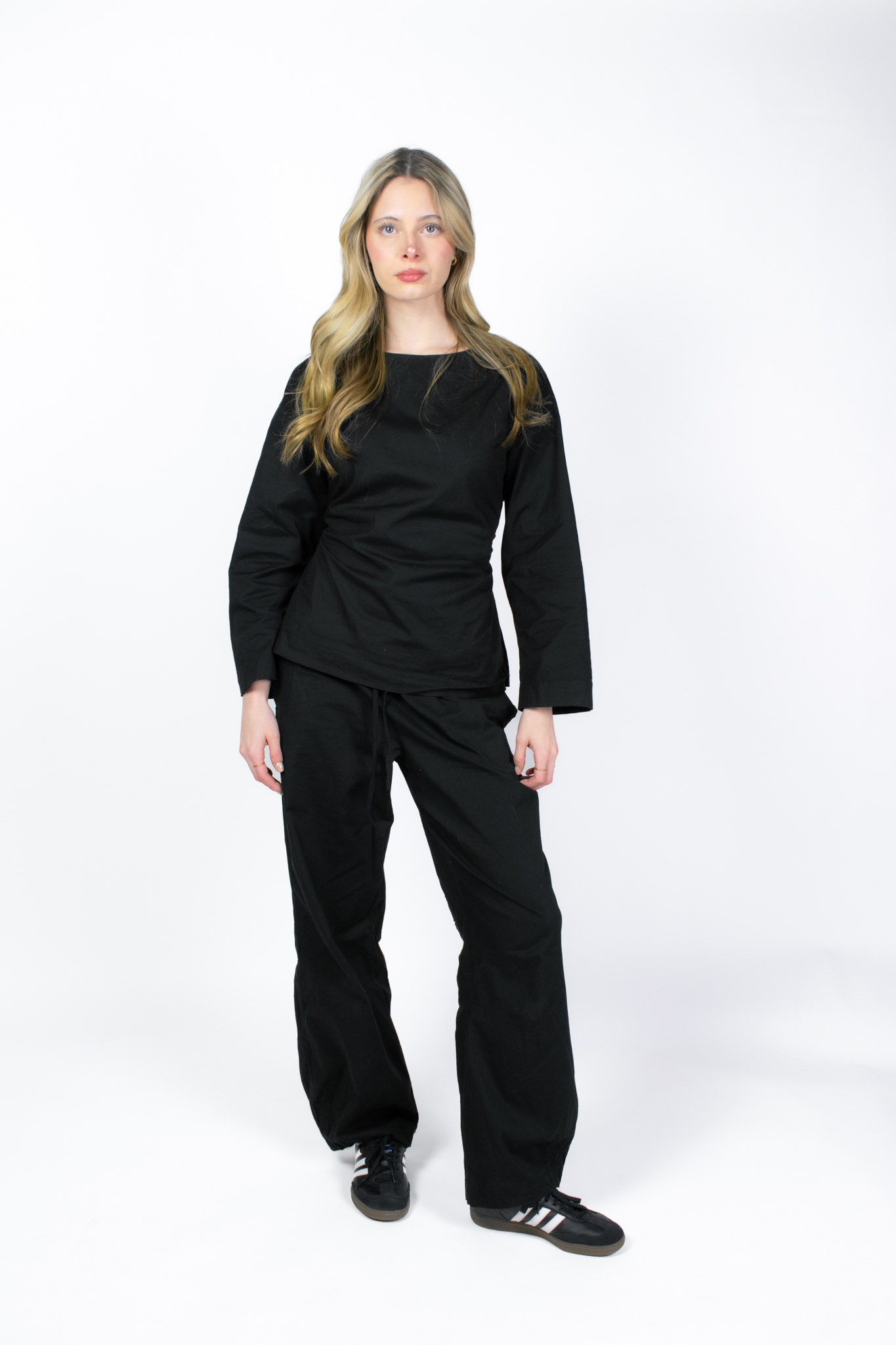 ISLA NOIR CINCHED WAIST LONG SLEEVE POPLIN TOP